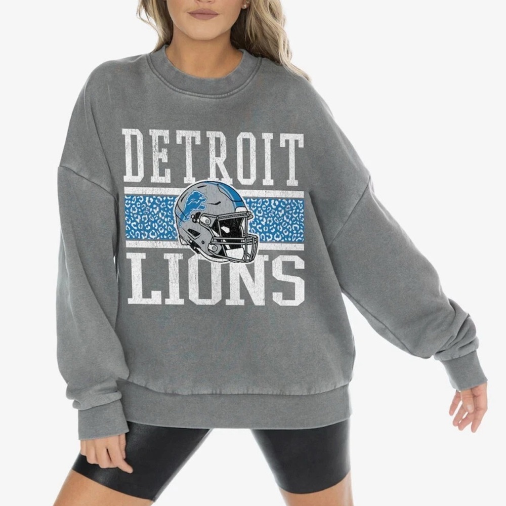 Women's Detroit Lions Gameday Couture Gray Vintage Wash Crewneck Pullover Sz XXL